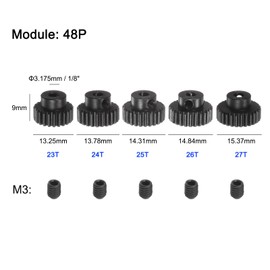 QUARKZMAN 48P Pinion Set 3.175mm (1/8") Shaft 23T 24T 25T 26T 27T Hardened Steel Motor Sprocket with Steps for RC Car (Pack of 5)