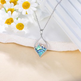 SLIACETE Abalone Shell Mountain Necklace for Women Sterling Silver Opal Necklace Mountain Pendant Necklace Nature Jewelry Gift for Skiers, Hikers, Campers, Climbers and Nature Lovers