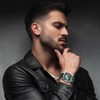 JewelryWe Men's Steampunk Leather Watch: Easy to Read Large Big