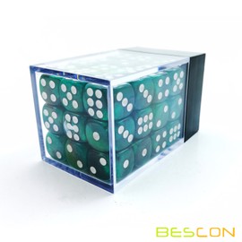 Bescon 12mm 6 Sided Dice 36 in Brick Box, 12mm Six Sided Die (36) Block of Dice, Marble Green
