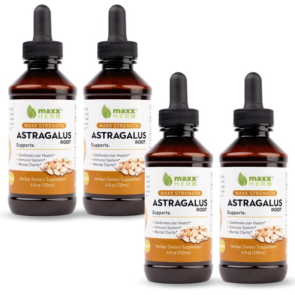 Maxx Herb Astragalus Root Extract - Max Strength Liquid Tincture Absorbs Better Than Capsules or Powder, for Immune Support and Mental Clarity - 4 Bottles, 4 Oz Each (240 Servings)