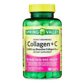 Colageno 2500mg Spring Valley Con Vitamina C 60mg 90 Tablets Sabor Neutro