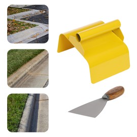 CNCEST Concrete Curbing Trowel, Cement Model Making Tool with Handle and Putty Knife, Stainless Steel Landscape Curb Trowel for Decals, Plastering, Concrete Curbing, Edging (Slope Shape, Yellow)