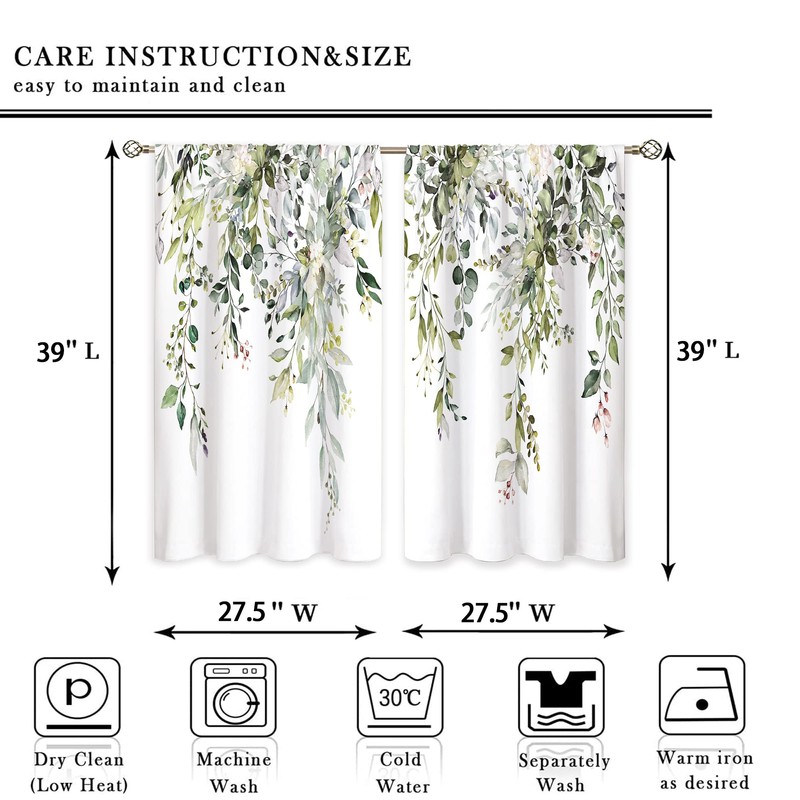 oolygoo Eucalyptus Botanical Leaves Floral Kitchen Window Curtains Over Sink