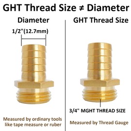 NICOLEKAY 2Pcs 1/2" Barb x 3/4" Male GHT Thread Hex Brass Garden Water Hose Pipe Connector Copper Fitting with Stainless Clamp House/Boat/Lawn/Power Wash/Irrigation