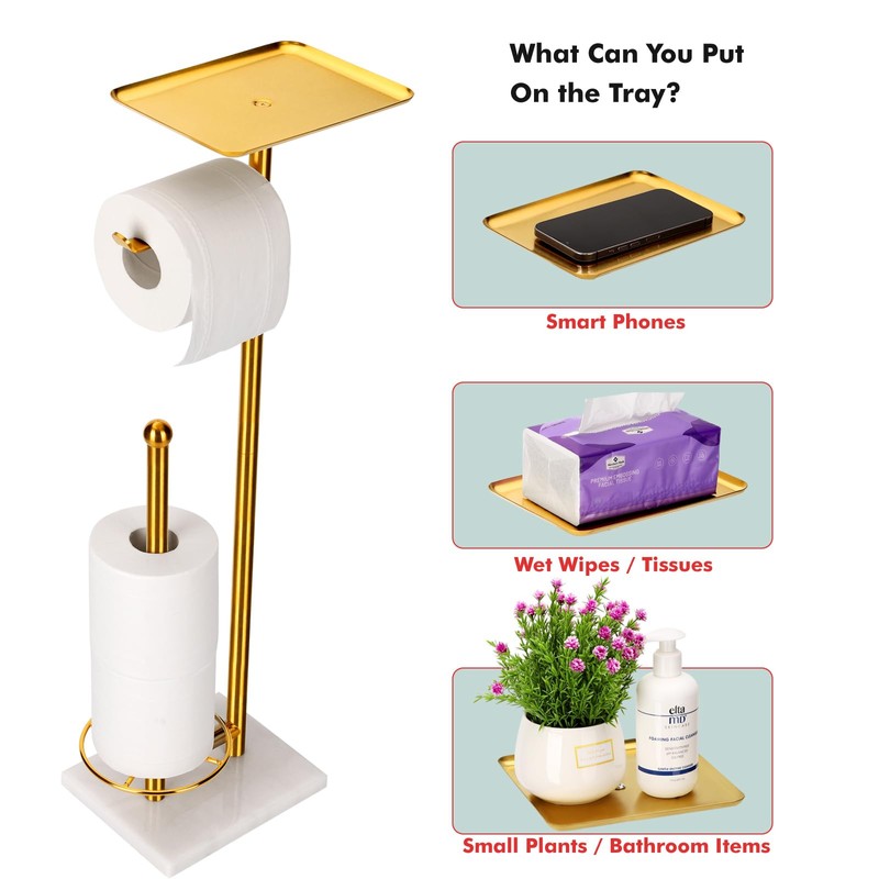 Toilet Paper Holder with Tray at The Top, Sturdy Marble