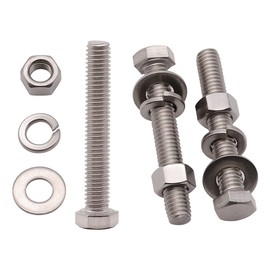 (10 Sets) 1/4-20 x 1 Stainless Steel Hex Bolts & Hex Nuts & Flat Washers SAE & Lock Washers Hardware Kit, 304 Stainless Steel 18-8, Full Thread Hexagon Bolt Assortment