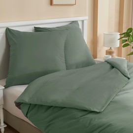 ohano Bed Linen 200 x 220 cm, 3-Piece Duvet Cover Set, Microfibre Duvet Cover 200 x 220 cm + 2 Pillowcases 80 x 80 cm with Zip, Cuddly Soft, All-Year Bedding Sets, Sage Green