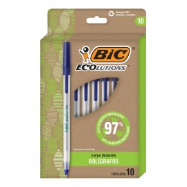 Lapicero Ecolutions Bic Punto Mediano 1.0 Mm 10 Pzas Azul Exterior Transparente