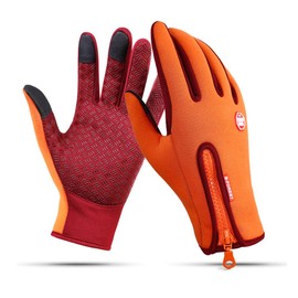 Ytuomzi Winter Gloves Touch Screen Warm Gloves Cold Weather Windproof Cycling Driving Riding Bike Telefingers Thermal Gloves Non-Slip Silicone Gel Adjustable Full Finger Mittens (Orange, Small)