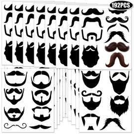 192PCS Moustache Tattoos Temporary Stickers for Kids-Moustache Theme Party Supplies Decorations Black Moustache Whiskers Birthday Baby Shower Goodie Bag Stuffers Favors Prize(24 Sheets)