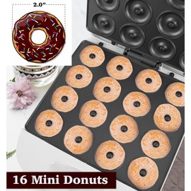 Mini Donut Maker, Non-Stick Donut Maker Machine, 110V 1400W Double-Sided Automatic Doughnut Maker, 16 Mini Donuts 2” for Home Kitchen Snack Dessert Pancake, Anti-Scald Design