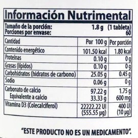 Calcio 600 Mg Y Vitamina D3 400 Ui (60 Caps) Naturalhealth Sabor CALNAT D3                                                                            