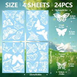 KIKISML 24 Pieces Large Size Anti-Collision Window Clings Stickers, 4 Sheets White Butterfly Shape Window Decals to Prevent Bird Strikes for School Home Office