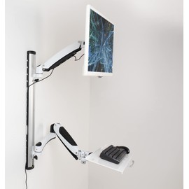 VIVO Sit-Stand Wall Mount Counterbalance Height Adjustable Monitor and Keyboard Workstation for Screens up to 27 inches, White STAND-SIT1KW