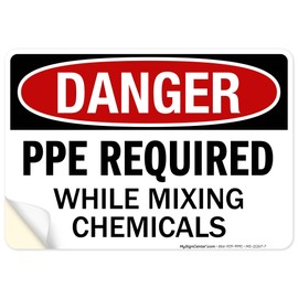 OSHA Danger Ppe Required While Mixing Chemicals Sign, 10x7 Inches, 4 Mil Vinyl Decal Stickers Weather Resistant, Made in USA by My Sign Center