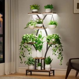 VOZZYOTO Plant Stand Indoor with Grow Lights - 7 Tiered Metal Corner Shelf for Multiple Plants, 63" Corner Plant Stand for Indoor Plants, X-Shaped Plant Rack for Home, Living Room, Office & Patio Decor