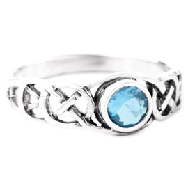 Windalf TÂMIA Celtic Ring 6mm Blue Topaz Engagement Ring Cubic Zirconia 925 Sterling Silver, Sterling Silver, Blue Zirconia