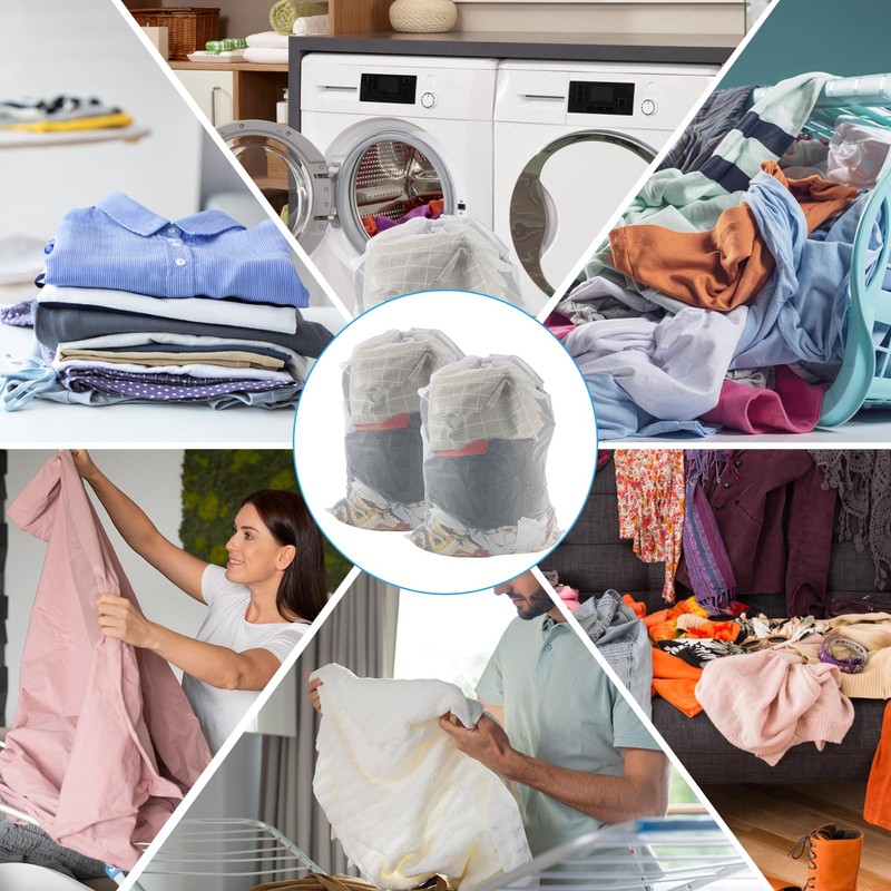 2 Pack Extra Large Mesh Laundry Bag with Drawstring, Washing