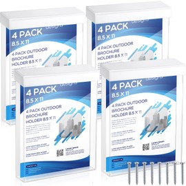 Remerry 4 Pcs Outdoor Brochure Holder 8.5 x 11 inch with Lid White Self Closing, Acrylic Wall Mount Flyer Box with Screws, Waterproof Clear Heavy Duty for Real Estate Flyer Document Pamphlet Display