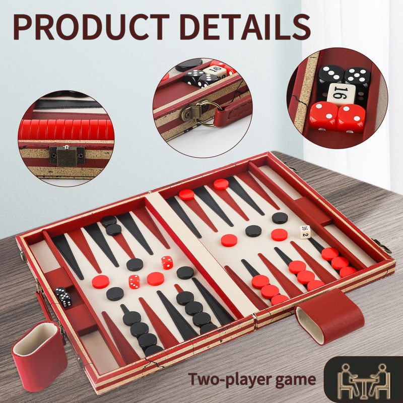 15 Inches Backgammon Sets for Adults Leather Travel Backgammon Set