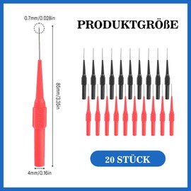 Test Probe Multimeter, Measuring Tips for Multimeter 0.7 mm Test Probe Piercing Needle Probe Banana Plug Test Lead Probe Insulation Piercing Sample with Insulated Protective Case Pack of 20