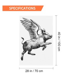 Moslion Pig Sketch Garden Flags Double Sided 28x40 Inch Black White Ink Vintage Flying Piggy With Wings To The Sky Yard Flag Burlap Banners Home Decorative Outdoor Villa