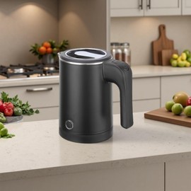 0.5L Small Portable Electric Tea Kettle Stainless Steel, Travel Mini Electric Coffee Kettle, Hot Water Boiler Heater for Business Trip, Camping, Travel, Office (Black)