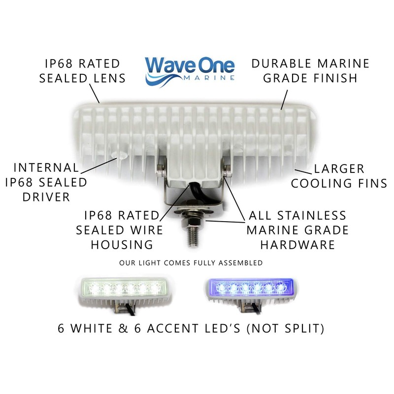 Wave One Marine Dual Color LED Boat Spreader Light Deck