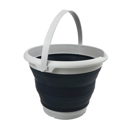 SAMMART Collapsible Plastic Bucket - Foldable Tub - Portable Fishing Water Pail - Space Saving Outdoor Waterpot (Grey/Slate Grey, 8.5L Round)