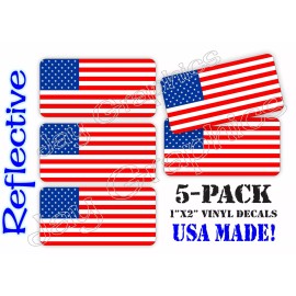 Unbranded/Generic 5pack REFLECTIVE American Flags Hard Hat Stickers - Helmet Decals USA Old Glory