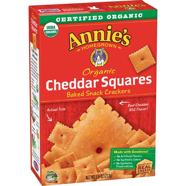 Annie's Cheddar Squares, Baked Cheese Crackers, 7.5 Oz Box