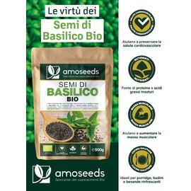 Semi di Basilico Bio 500G | Sazietà, Rinfrescanti, Ricchi di Proteine | Simili ai semi di Chia | Qualità Superiore