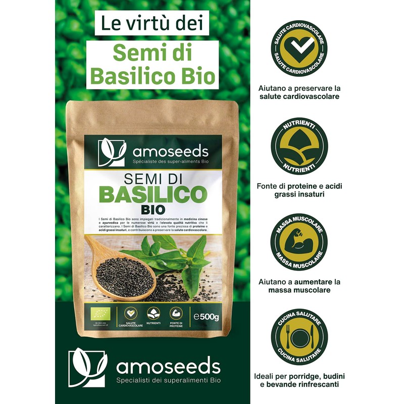 Semi di Basilico Bio 500G | Sazietà, Rinfrescanti, Ricchi di