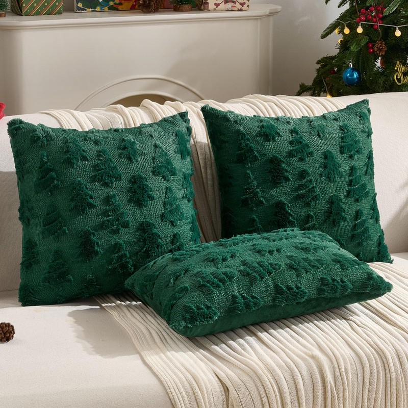 Christmas Tree Pillow Covers 18x18 Inch Set of 2, Dark