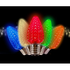 MIK Solutions C7 LED Bulb (Pack of 25) Multicolor Replacement Christmas Light Bulbs Faceted Retrofit Candle Shape Commercial Grade E12 Socket Roof Lights Bulbs