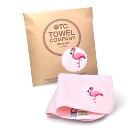 TOWEL COMPANY Imabari Towel, Handkerchief, 8.7 x 8.7 inches (22 x 22 cm), Gift, Embroidery, Animal Parade (Flamingo (Baby Pink))