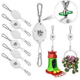 Plant Pulleys for Hanging Plants, Heavy Duty Retractable Hangers, 304 Stainless Steel Rope, Auto Plant Holder, Adjustable Climbing Hook for Garden Baskets Watering, or Bird Feeders (White-6)