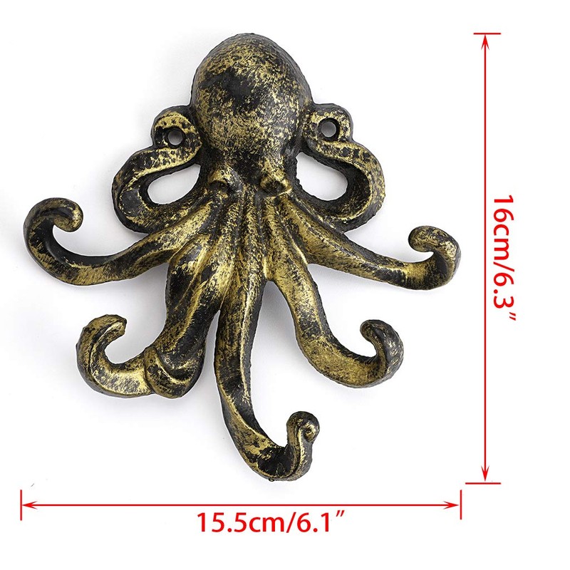 BSTKEY Cast Iron Octopus 5 Tentacles Decorative Wall Hook -