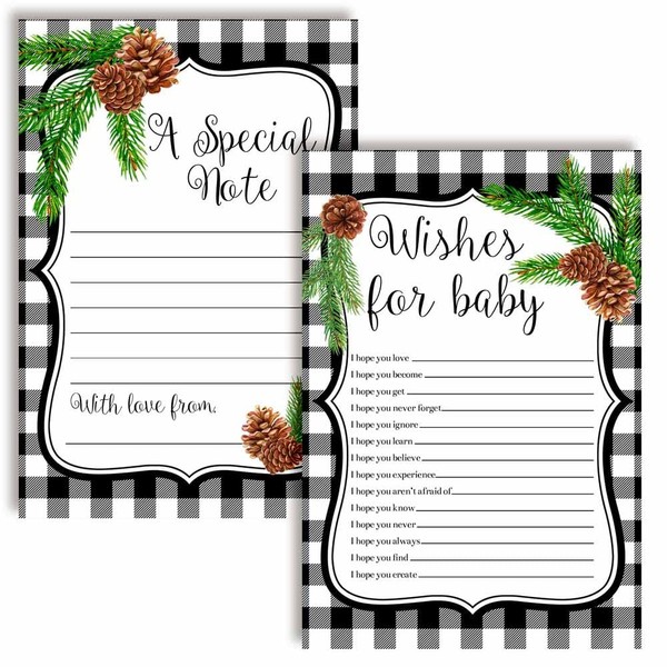 Winter Pinecone Evergreen Buffalo Black Plaid Baby Wishes Cards 20,