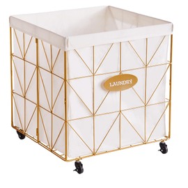 Mxfurhawa Laundry Hamper,Collapsible Laundry Basket Large Capacity Metal Laundry Hamper with Removable Liner, Rolling Wheels and Collapsible Design for Clothes Storage and Organization (210L GOLD)