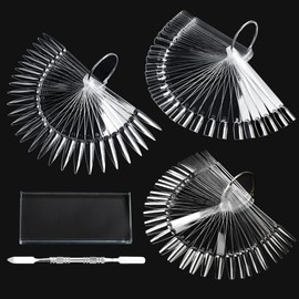 150pcs Nail Swatch Sticks with Ring, Clear Fan-shaped Nail Color Swatches with Palette Spatula Tool for Nail Polish Display Practice Nail Techs Must Haves Nail Supplies