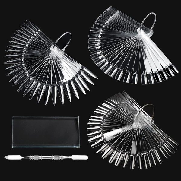 150pcs Nail Swatch Sticks with Ring, Clear Fan-shaped Nail Color