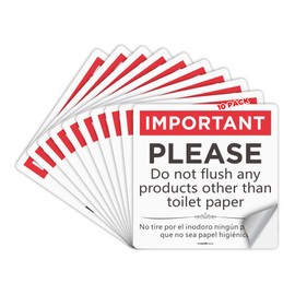 Please Do Not Flush Sign stickers 10 Pack 6" x 6" Please Do Not Flush Anything Except Toilet Paper Sign, Premium Self-Adhesive
