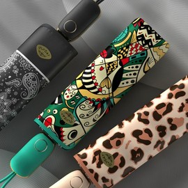 6-Rib Premium Automatic UV Protection 3-Fold Parasol/Umbrella Pink Leopard