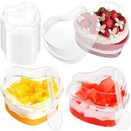 50 Pack Heart Shaped Dessert Cups with Lids and Spoons, Clear Plastic Appetizer Dessert Shooter Cups Cute Plastic Parfait Cups for Valentine's Day Party Wedding Serving Cheesecake Mousse Ice Cream