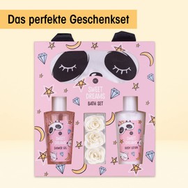 accentra Sweet Dreams Gift Set - Beauty Set with Panda Sleep Mask, Shower Gel, Body Lotion and Bath Confetti - The Special Gift for Girls, Teens, Girlfriend, Sister, Women