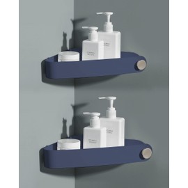 Sotfamily Pack of 2 Plastic Shower Shelves No Drilling Shower Shelf Shower Basket Comes with a Small Round Hook Shower Baskets Wall Mounted for Kitchens and Bathrooms, Navy Blue
