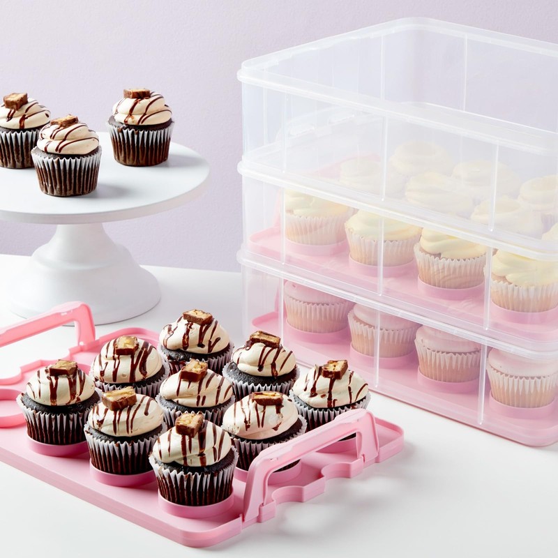 Juvale 3-Tier Cupcake Carrier - Airtight Plastic Container for Baking