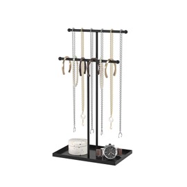 Ausalivan Necklace Organizers Holder, Small Jewelry Display Stand for Women, Men and Vendors, Long Necklace Organizer, Multi-Functional Bracelet Hanger, Space Saving Design (2 Tier Black)